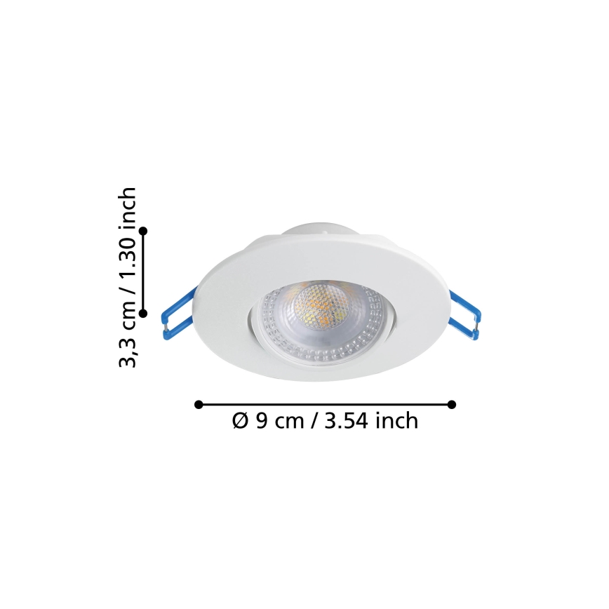 Eglo - Pack de 3 luminarias empotrables LED, 4,9 W, 230 V, 2700/4000/6500 K, Ø 9 cm, blanco