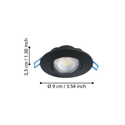 Eglo - Juego de 3 focos empotrados LED 4,9W/230V 2700/4000/6500K Ø 9 cm negro