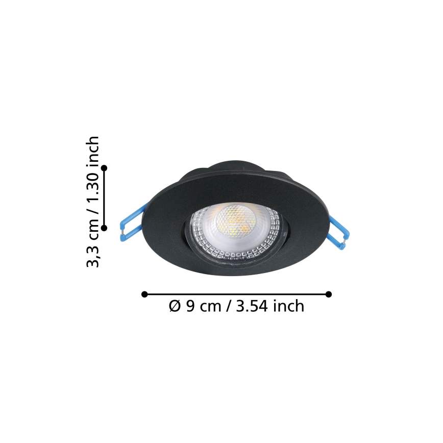 Eglo - Juego de 3 focos empotrados LED 4,9W/230V 2700/4000/6500K Ø 9 cm negro