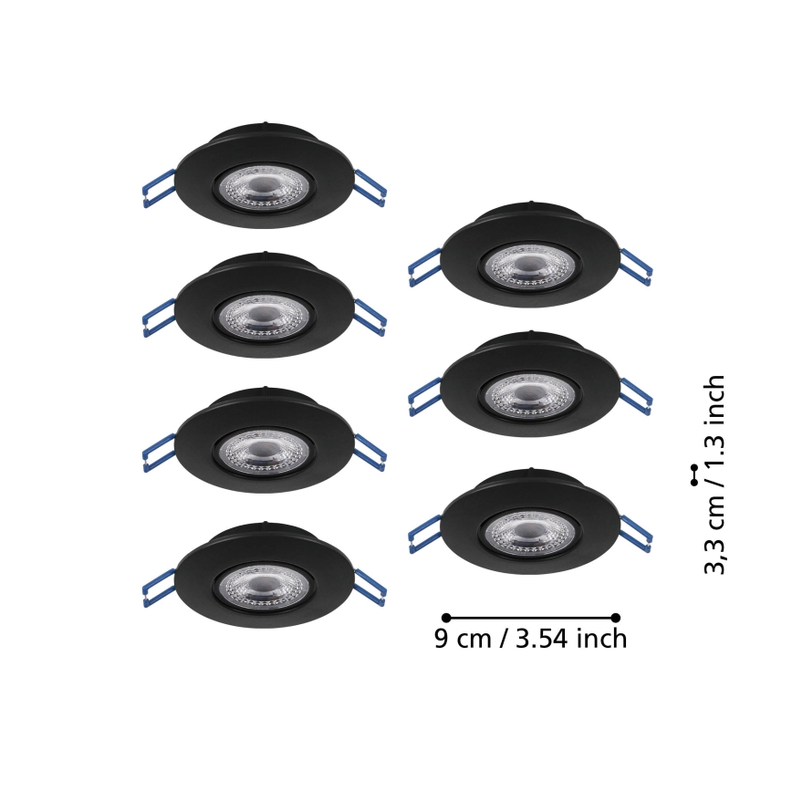 Eglo - Juego de 7 focos empotrables LED/4,9W/230V 2700/4000/6500K diámetro 9 cm negro