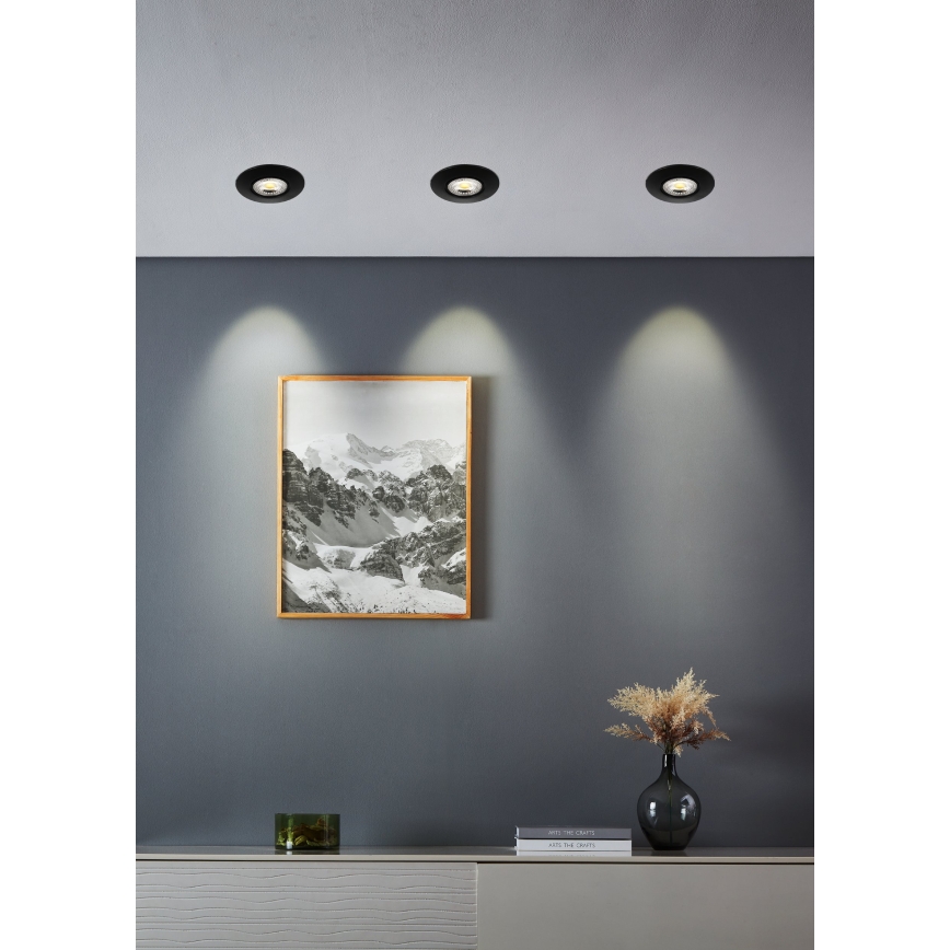 Eglo - Pack de 10 luminarias empotrables LED, 4,9 W, 230 V, selección de temperatura 2700/4000/6500 K, Ø 9 cm, negro