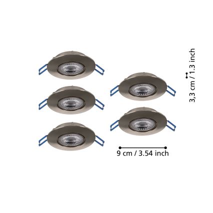 Eglo - Juego de 5 downlights empotrables LED/4,9W/230V 2700/4000/6500K Ø 9 cm cromo mate