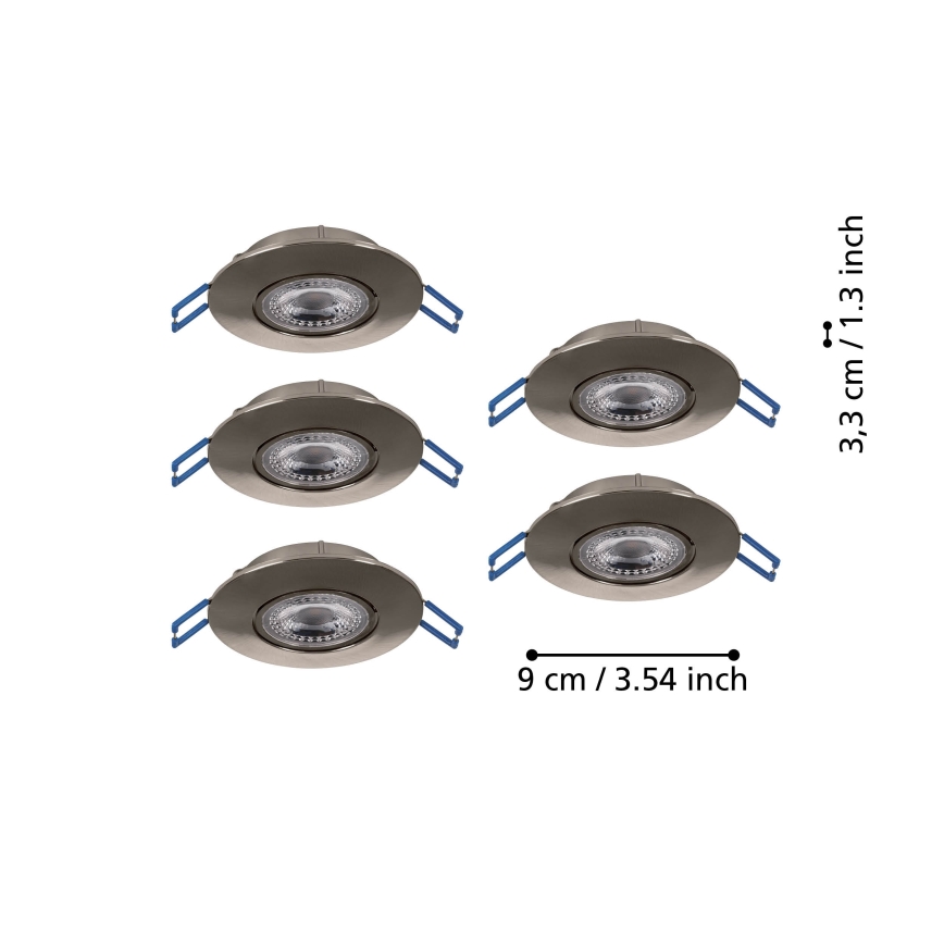 Eglo - Juego de 5 downlights empotrables LED/4,9W/230V 2700/4000/6500K Ø 9 cm cromo mate