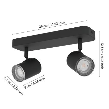 Eglo - Foco de baño 2x GU10/5W/230V IP44 negro