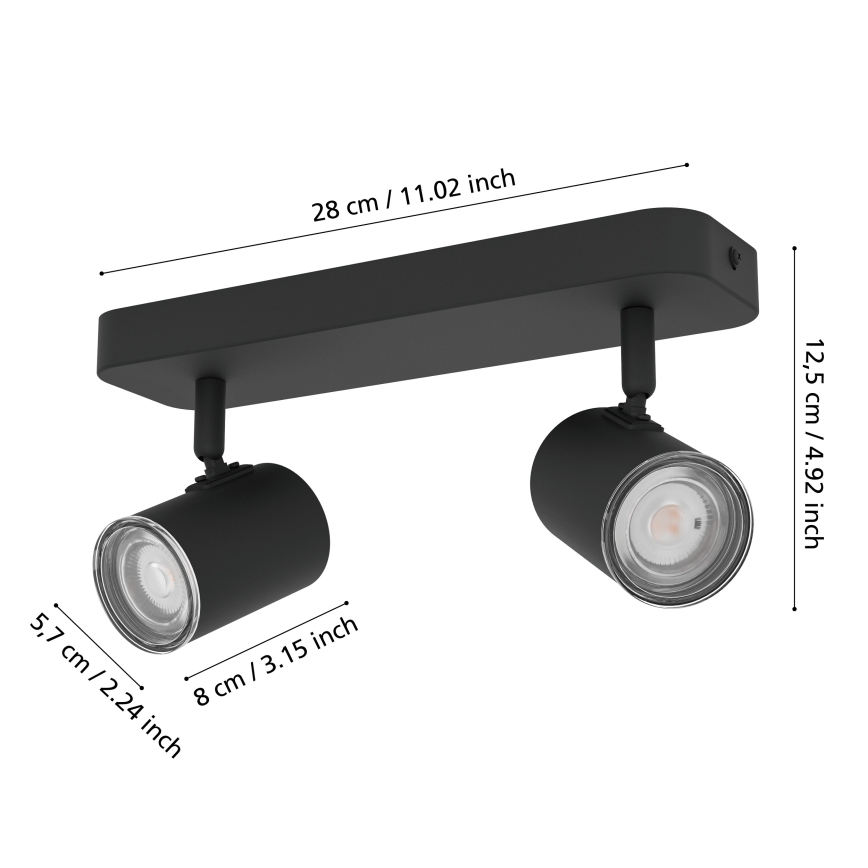 Eglo - Foco de baño 2x GU10/5W/230V IP44 negro