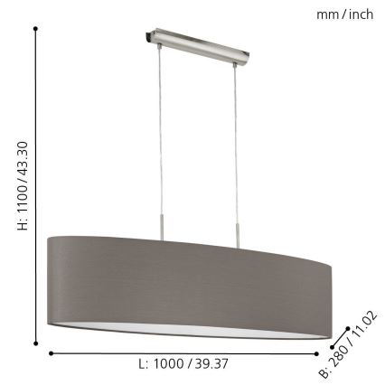 Eglo 31587 - Lámpara colgante con cable PASTERI 2xE27/60W/230V