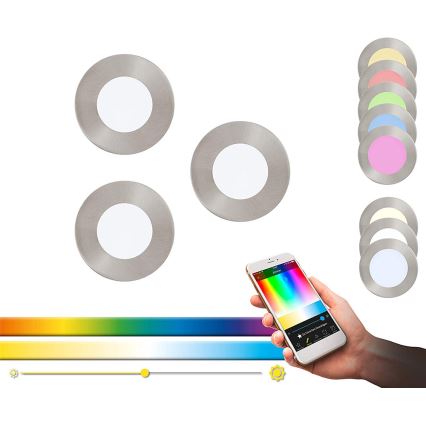 Eglo - Pack de 3 luminarias empotrables de techo LED RGB regulables FUEVA-C LED/3W/230V, diámetro 8,5 cm