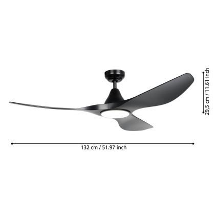 Eglo - Ventilador de techo LED 20W/230V 3000/4000/5000K Ø 132 cm negro + mando a distancia