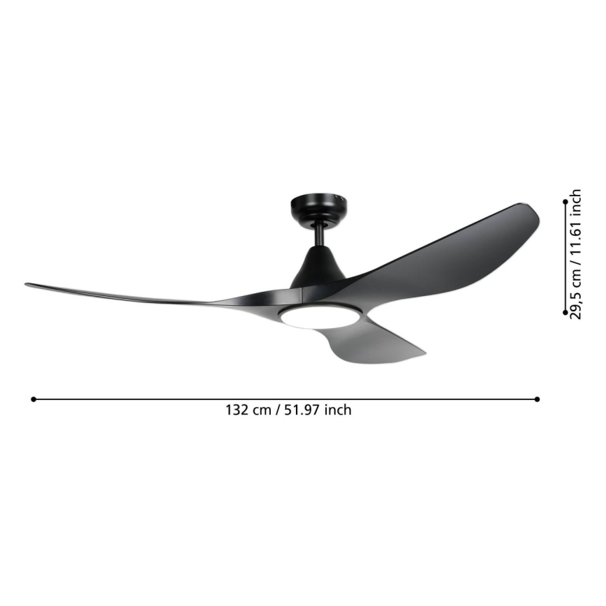 Eglo - Ventilador de techo LED 20W/230V 3000/4000/5000K Ø 132 cm negro + mando a distancia