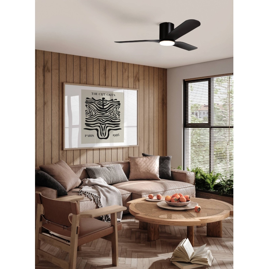 Eglo - Ventilador de techo LED regulable, 17W/230V, 3000/4000/5000K, Ø 132 cm, negro + mando a distancia