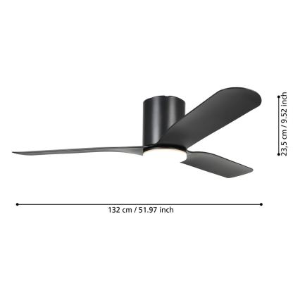 Eglo - Ventilador de techo LED regulable, 17W/230V, 3000/4000/5000K, Ø 132 cm, negro + mando a distancia