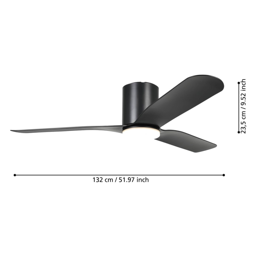 Eglo - Ventilador de techo LED regulable, 17W/230V, 3000/4000/5000K, Ø 132 cm, negro + mando a distancia