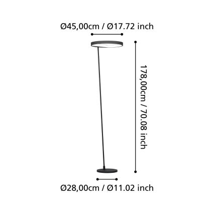 Eglo - Lámpara de pie LED regulable LED/23W/230V 3000K negro