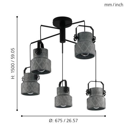Eglo 39856 - Lámpara de techo HILCOTT de montaje en superficie 5xE27/40W/230V