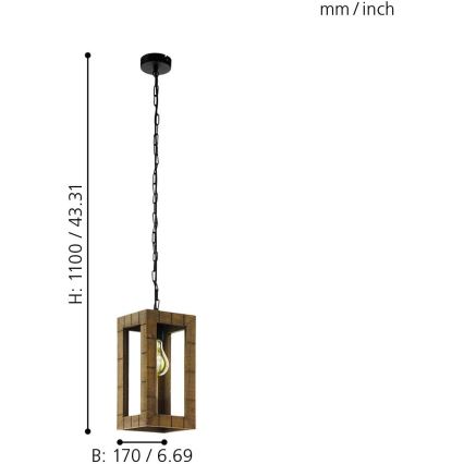 Eglo 43105 - Lámpara colgante con cadena TAKHIRA 1xE27/60W/230V, acabado en arce