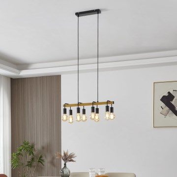 Eglo 43316 - Lámpara colgante con cable ERRIBERA 8xE27/40W/230V roble/negro