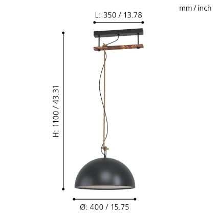 Eglo 43396 - Lámpara colgante con cable HODSOLL 1xE27/40W/230V