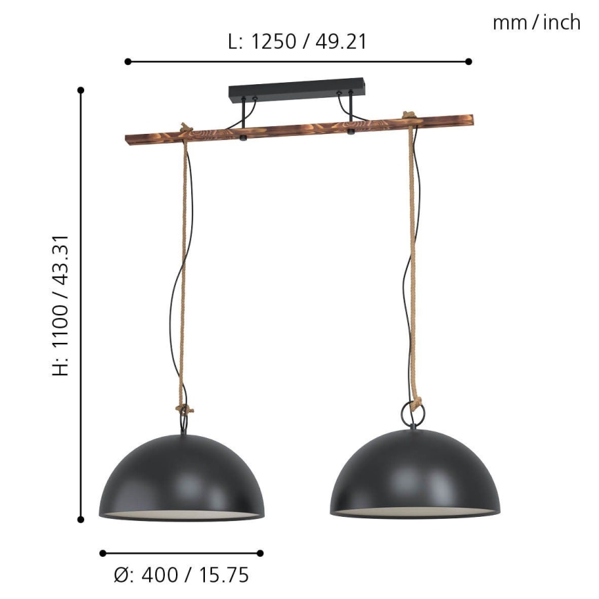 Eglo 43397 - Lámpara colgante HODSOLL con cable 2xE27/40W/230V