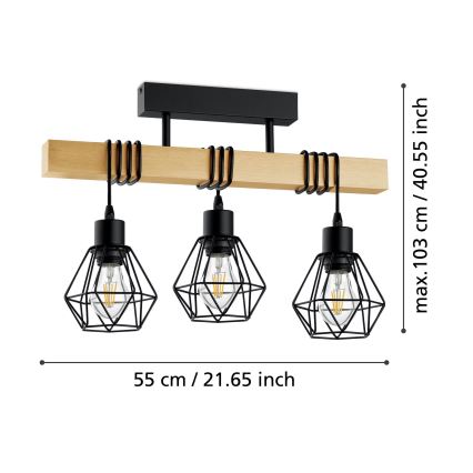 Eglo - Lámpara de techo de montaje en superficie TOWNSHEND 3xE27/60W/230V