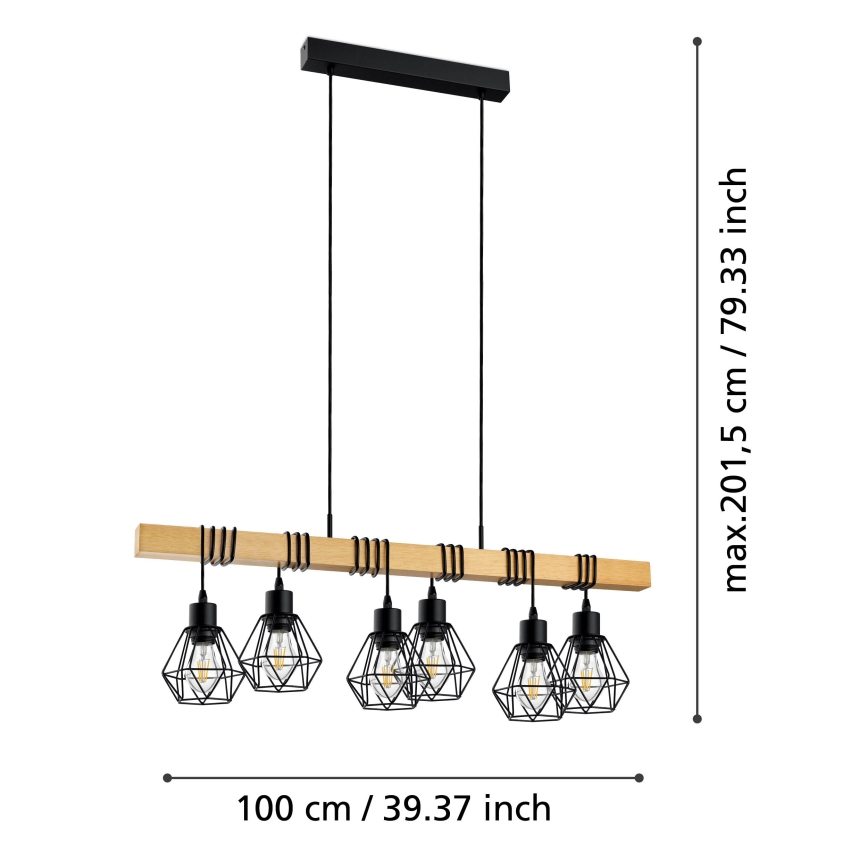 Eglo - Lámpara colgante con cable TOWNSHEND 6xE27/60W/230V