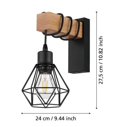 Eglo - Aplique de pared TOWNSHEND 1xE27/60W/230V