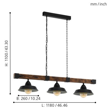 Eglo - Lámpara colgante con cadena 3x E27/60W/230V