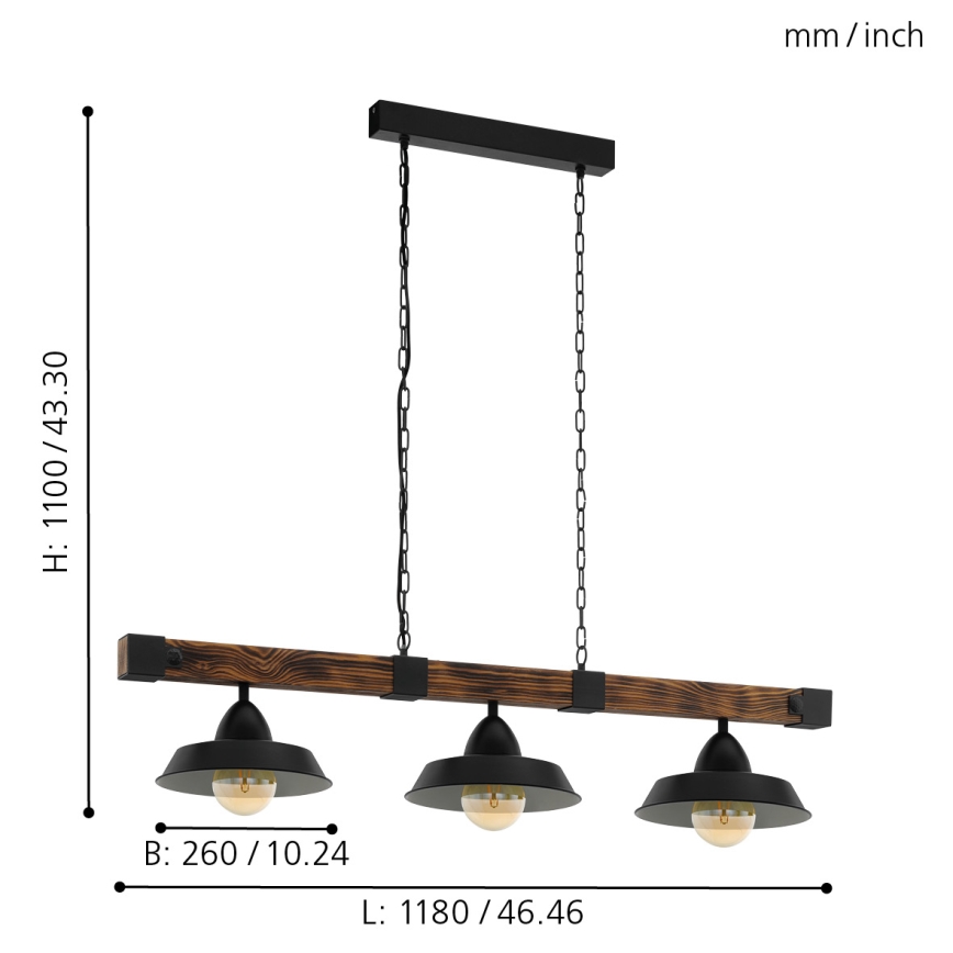 Eglo - Lámpara colgante con cadena 3x E27/60W/230V