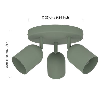 Eglo - Lámpara de techo con 3 focos 3xE14/40W/230V, diámetro 25 cm, verde