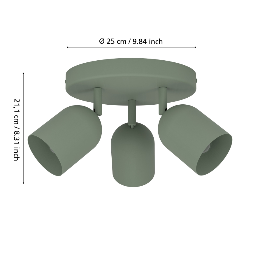 Eglo - Lámpara de techo con 3 focos 3xE14/40W/230V, diámetro 25 cm, verde