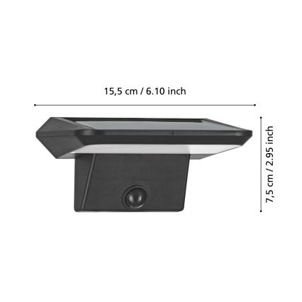 Eglo - Aplique solar LED de pared con sensor LED/20W/3,7V 2000 mAh IP44