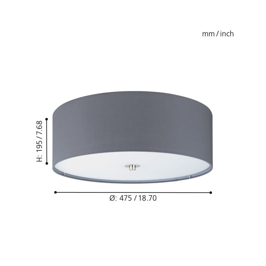 Eglo 55277 - Lámpara de techo PASTERI 3xE27/25W/230V Ø 47,5 cm gris