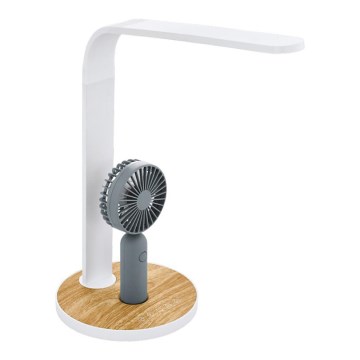Eglo 55399 - Lámpara de mesa recargable y regulable LED con ventilador LED/6,2W/5V 3000/4000/5000K 2000 mAh blanco/marrón