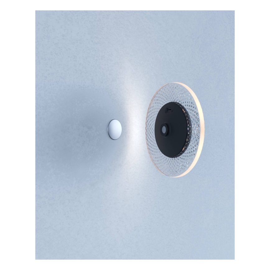 Eglo - Aplique de pared LED RGBW recargable y regulable con sensor de movimiento y crepuscular LED/5V 2000 mAh negro + control remoto