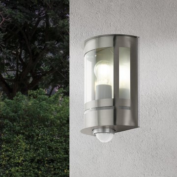 Eglo 79286 - Aplique de pared exterior con sensor crepuscular y detector de movimiento TRIBANO 1xE27/60W/230V IP44