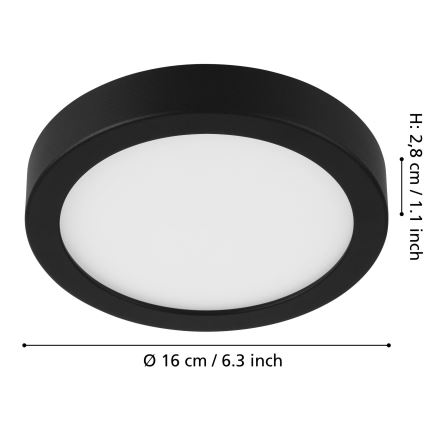 Eglo - Luminaria de techo LED regulable LED/11W/230V negra, diámetro 16 cm