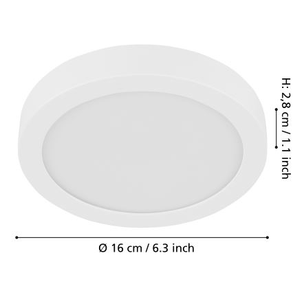 Eglo - Lámpara de techo LED regulable LED/11W/230V blanca, diámetro 16 cm