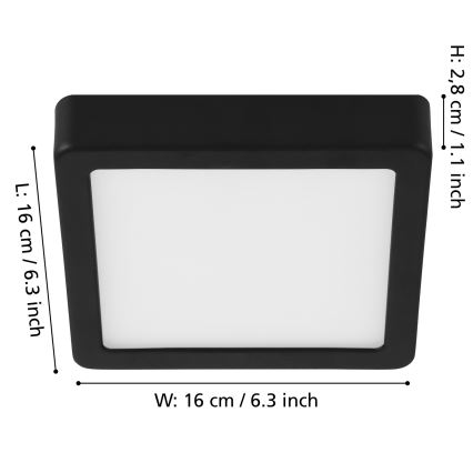 Eglo - Luminaria de techo LED regulable LED/11W/230V negra 16x16 cm