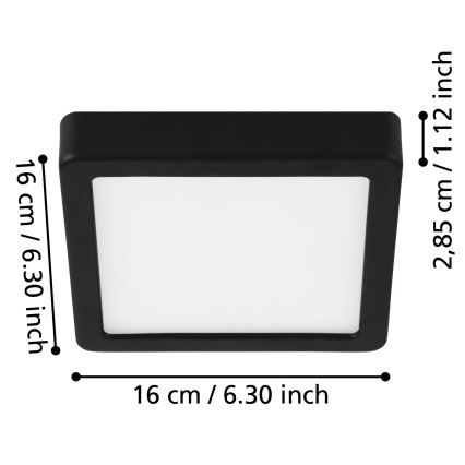 Eglo - Plafón de techo LED para baño LED/11W/230V IP44 negro 16x16 cm