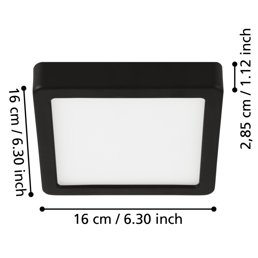 Eglo - Plafón de techo LED para baño LED/11W/230V IP44 negro 16x16 cm
