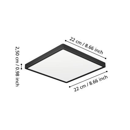 Eglo - Lámpara de techo LED para baño LED/10,5W/230V 2700/4000/6500K 22x22 cm IP44 negra