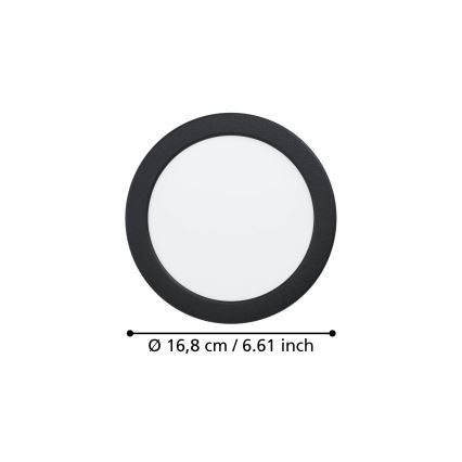 Eglo - Luminaria empotrada LED para baño 10,5 W/230 V 2700/4000/6500 K, diámetro 16,8 cm, IP44, negra