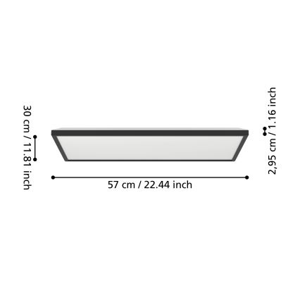 Eglo - Plafón LED de baño LED/17,2W/230V 2700/4000/6500K 30x57 cm IP44 negro