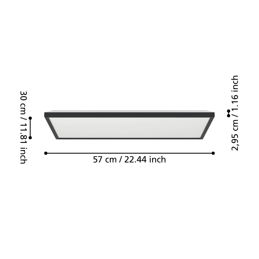 Eglo - Plafón LED de baño LED/17,2W/230V 2700/4000/6500K 30x57 cm IP44 negro