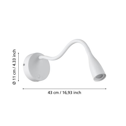 Eglo - Lámpara de pared LED flexible con USB LED/3,8W/230V blanca