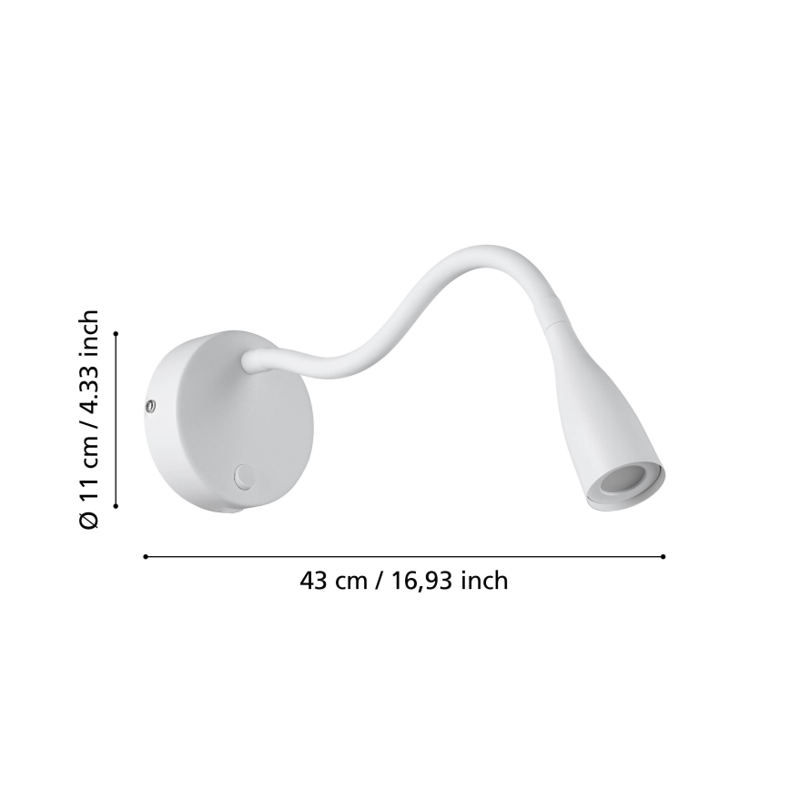 Eglo - Lámpara de pared LED flexible con USB LED/3,8W/230V blanca