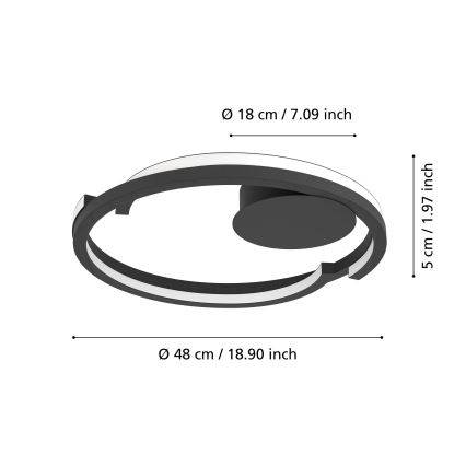 Eglo - Luminaria LED de techo regulable 2xLED/20W/230V 2700-6500K Ø 48 cm negra + mando a distancia