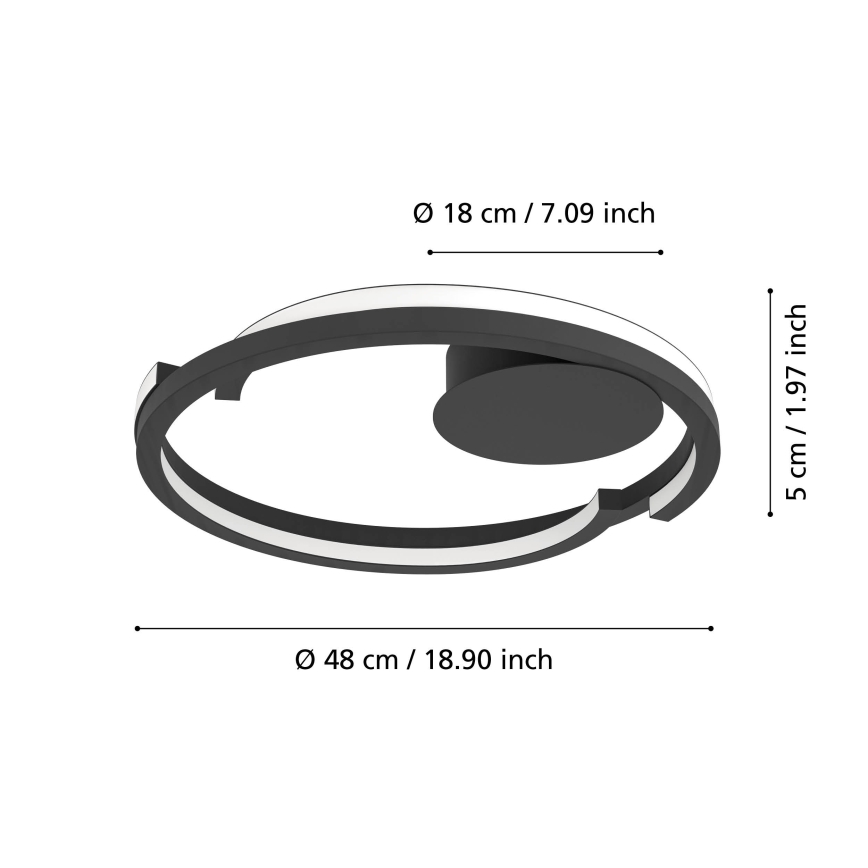 Eglo - Luminaria LED de techo regulable 2xLED/20W/230V 2700-6500K Ø 48 cm negra + mando a distancia