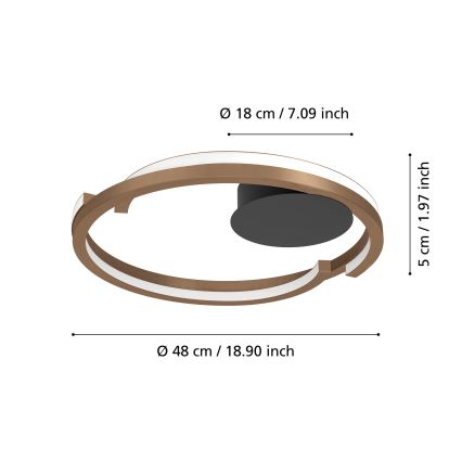 Eglo - Lámpara de techo LED regulable 2xLED/20W/230V 2700-6500K diámetro 48 cm acabado en bronce + mando a distancia