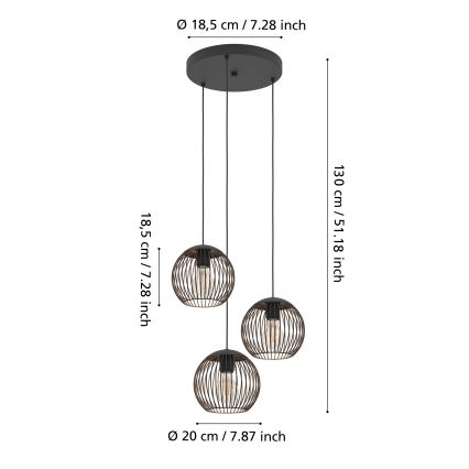 Eglo - Lámpara colgante con cable 3xE27/60W/230V negra