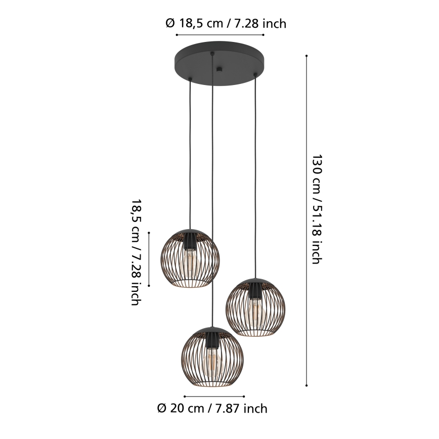 Eglo - Lámpara colgante con cable 3xE27/60W/230V negra